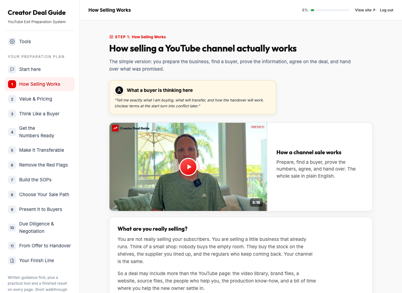 Inside a course lesson — video and guides